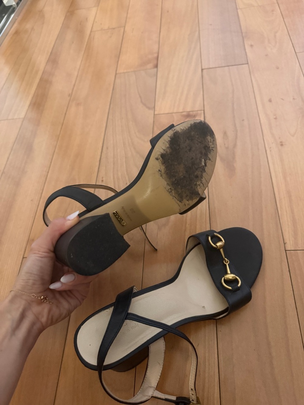 Gucci Black Leather Horsebit Slingback Heels with Gold Hardware - Picture 4 of 7